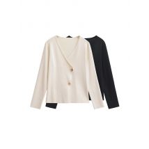 2024, europäischer und amerikanischer Stil, Frühjahr, neue Damenbekleidung, V-Ausschnitt, asymmetrisches Design, sanfte Damen-Strickpulloverjacke