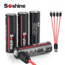 Soshine Batteria ricaricabile AA da 1,5 V 4200 mWh Batteria agli ioni di litio USB Type-C Aa di più capacità per telecomando serratura intelligente