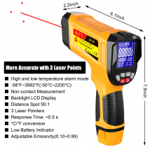 Infrared Thermometer 2200℃ Professional Pyrometer Historical Storage Non-contact Temp Gun for Industrial Use and Automobiles
