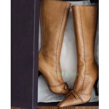 Lady Square Toe Pu Vintage Color Knee Boots Back Zipper Brown Footwear Pu Bowtie Design New Arrive Runway Dress Retro Size 34-46