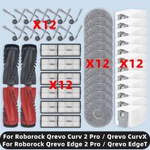 Compatible For ( Roborock Qrevo Curv 2 Pro / Qrevo Edge 2 Pro / Qrevo CurvX / Qrevo EdgeT ) Spare Parts Brush Filter Mop Bag