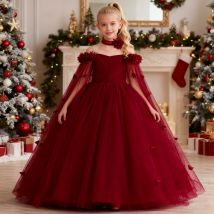 Mode Brautjungfer Party Mädchen Kleid Weihnachten Kostüme Elegante Blume Hochzeit Geburtstag Prinzessin Kleid Mädchen Erstkommunion Kleid