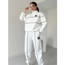 Autumn Winter New Fashion Letter Print Sweatshirt Set Casual Zipper Half Open Collar Long-sleeve Top + Sweatpants Two-piece Suit