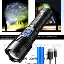 USB Rechargeable Super Bright LED Flashlight 500m Waterproof Aluminum Alloy Zoomable Long Range Emergency Torch Power Display