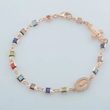 2 Farben Damen 585er Roségold Farbe Weißer bunter Stein mit Kreuz Ovales Armband Armband Gliederketten