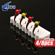 ANFS 4-teiliges/8-teiliges Nymphen-Fliegen-Set mit Aufbewahrungsbox, lebendige Farben zum Fliegenfischen zum Süßwasserfischen