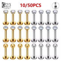 10 Stück/50 Stück G23 Ttianium Labret Ohr Lippen Ohrstecker Schmuck Quadratischer CZ Stein Knorpel Tragus Ohrring Zungenbolzen Gewinde Körperschmuck