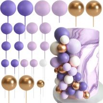 30 Stück Lavendelkugeln Kuchen Topper Metall Gold Weiß Lotus Lila Kuchen Kugeln Topper für Geburtstag Hochzeit Baby Shower Party Dekor