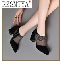Frauen High Heel Schuhe Mesh Atmungsaktive Pumpen Zip Spitz Starke Heels Mode Weibliche Kleid Schuhe, Elegante Schuhe A011