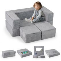 Modulares Kindersofa, Spielsofa aus Schaumstoff mit abnehmbarem Plüschbezug, Ausklappbares Modulsofa für Jungen & Mädchen