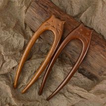 Chińskie patyczki do włosów z motywem kota, drewniane widełki do włosów w kształcie litery U dla kobiet i dziewcząt, spinki do włosów Hanfu, ozdoby do włosów, akcesoria do włosów