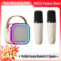XIKCU Karaoke portatile Bluetooth 5.3 Altoparlante Macchina Sistema PA con 2 microfoni wireless Casa Famiglia Canto Regali per bambini