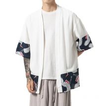 Chinese Style Men Large Size Kimono Cardigan Coat Japanese Linen Haori Yukata Robe Summer Casual Shirt Asian Clothing Tops 5XL