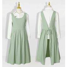 Damen Vintage, No-Tie-Design, atmungsaktiver Stoff zum Kochen, Backen, für den Küchengebrauch – einfarbige Vintage-Schürze im Retro-Stil,