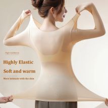 Intimo termico da donna ultrasottile senza cuciture Gilet caldo ad alta elasticità Top slim fit Indumenti da notte leggeri a maniche lunghe casual
