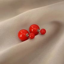 Red Color Big Imitation Pearl Stud Earrings for Women 8mm 14mm Simple Round Ball Brincos Jewelry Friend Christmas Girl Gift