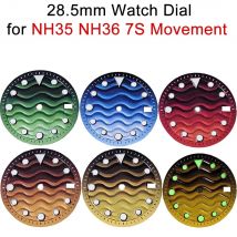 28.5mm Wave Watch Dial for NH35 NH36 7S Movement Green Luminous Gradient Color Watch Face Red/Yellow/Blue/Green/Orange Dial