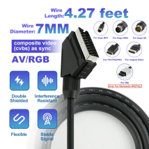 1.3m RGB Scart Cable Composite Video On SYNC SCART Cable For PS1/2/3/MD1/2/Saturn/Orignal XBOX/PAL WII Retro Video game Consoles