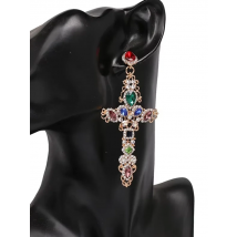 Baroque Golden Cross Female Earrings Large Long Earrings Jewelry Rhinestone Pendant Earrings Bijoux 2019