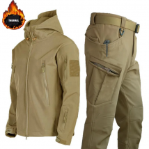 Winter Autumn Tactical Jackets Elastic Men Fleece Waterproof Suits Fishing Warm Hiking Camping Tracksuits Set Hood Coat S-5XL