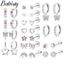 Bobisty 1 Paar hypoallergene Ohrstecker mit Schraubverschluss für Damen, chirurgischer Stahl, Creolen, CZ, Schmetterling, Stern, baumelnde Ohrringe, Set 20 g