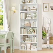 Getone Libreria a 6 livelli, Libreria da soggiorno, Scaffale in legno da 180 cm, Espositore, Scaffale portaoggetti, 60x23,5x180 cm Bianco/Nero/Rovere