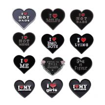 Black Heart Series Enamel Pins I love Mom Dad Brooches Creativity Lapel Badge Pin for Backpack Clothes Hard Collection Pin Gift