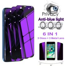 [3 Anti-Spionage-Glas + 3 Objektivkappen] Purple Ray Privacy Displayschutzfolie für iPhone 16 15 14 Plus 13 12 Mini 11 Pro Max gehärtete Folie