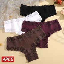 4 pezzi/set mutandine di cotone per donna mutandine brasiliane senza cuciture in pizzo floreale a vita bassa lingerie sexy mutandine bikini traspiranti femminili