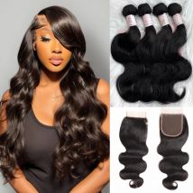 Körper Welle Bundles Menschliches Haar Mit Verschluss Brasilianische Haar Welle 4 Bundles Mit 4x4 Spitze Schließung Remy Haar verlängerung Für Frauen