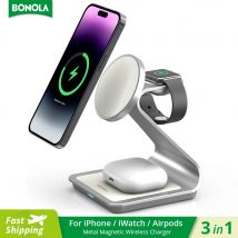 Bonola Magnetic 3 in 1 Wireless Charger for iPhone 16/15/13/14 Pro/12 30W Wireless Charging Station for Apple Watch/AirPods Pro