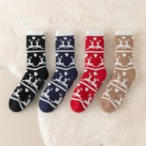 1 Paar Damensocken, verdickt und Fleece, für Zuhause, warme Mittelsocken, Schlafsocken, warme, rutschfeste Bodensocken, Wintersocken, Weihnachtssocken