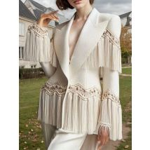 Elegante Frauen Quasten Blazer Maßgeschneiderte Mantel Spitzen Revers Aushöhlen Chic Ethnische Casual Vintage Single Button Jacke Oberbekleidung