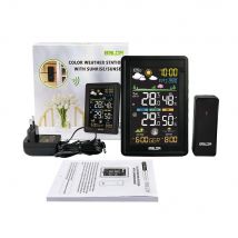 BALDR Drahtlose Farbwetterstation, digitales Thermometer, Hygrometer, Uhr, Kalender, Barometer, Sonnenschutz, Trendsensor – 40 ℃
