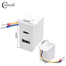 COSWALL Serie E45 / P45 Bianco / Nero Presa a muro 45 * 22,5 mm Tipo C e un caricatore doppio USB CC 5 V, 2 A max. Modulo fai da te CA 100-240 V