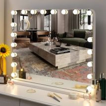 Specchio da trucco con luci, specchio da trucco illuminato in legno di agrifoglio con 20 lampadine a LED dimmerabili per spogliatoio e camera da letto, struttura in metallo