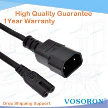 C18 to C7 Power Cable 2-Core Pure Copper IEC 320 2-Prong Male to Figure 8 Female Adapter Cord for TV Laptop