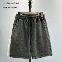 2025 Pantaloncini lavati indossati casual da uomo per la primavera e l'estate Colore solido ampio Streetwear alla moda Semplice e alla moda