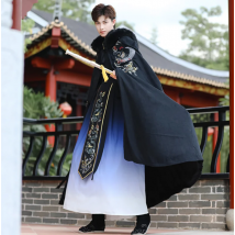 Winter Warme männer Hanfu Mantel Chinesische Traditionelle Stickerei Schwarz Cape Männlichen Weihnachten Cos Kostüm Starke Hanfu Klack Für Männer