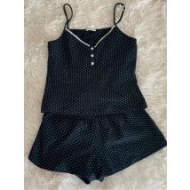 Dot Navy Baumwolle Weste Shorts 2-teiliges Set Frau Drei Knöpfe Spitzenbesatz Tank Top Elastische Taille Gerade Kurze Hose Süße Sets