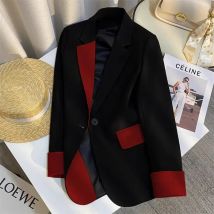 2025 New Women Blazer Fashion Autumn Long Sleeves Black Contrasting patchwork Office Casual All-match Suit Coat Female Jacket