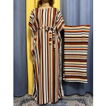 Muslimische Abayas für Frauen 2023 Elastizität Neuheit Quasten locker sitzen Femme Robe afrikanische Mode Streifen Kleider mit Gürtel Kopftuch