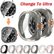 Change To Ultra Hülle für Samsung Galaxy Watch 7 6 40 44 mm Upgrade auf Galaxy Ultra 47 mm Displayschutzfolie aus gehärtetem Glas