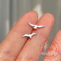 925 Sterling Silver Jewelry Simple Asymmetrical Seagull Stud Earrings for Women Wedding Party Jewelry For Girls Friend Gift