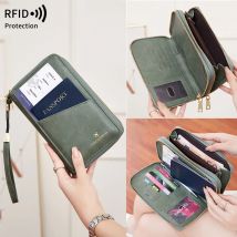 Reisepasstasche mit RFID-Anti-Diebstahl-Bürste, multifunktionale Aufbewahrungstasche, großes Fassungsvermögen, doppelter Reißverschluss, lange Umhängetasche für Reisepässe