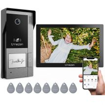 TMEZON Sistema videocitofonico WiFi con fotocamera e videocitofono cablato IP touch screen da 7 pollici 1080P, Tuya, 2 fili, sblocco remoto