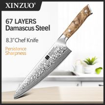 XINZUO Coltello da cuoco damasco fatto a mano 8,5 pollici Durezza del nucleo 60±2HRC Affettatrice per carne e verdure Confezione regalo inclusa Strumento di cottura