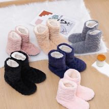 1Pair Women Floor Socks Couples Winter Solid Color Love Pattern Floor Shoes Comfortable Warm Plus Velvet Middle Non-slip Socks