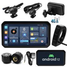 Registratore DVR per moto da 6 pollici con GPS, navigazione wireless, Carplay, Android 12, monitoraggio auto, TPMS e funzione di registrazione.