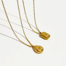 Peri'sBox 2 Designs Titan Stahl Wassertropfen Stern Quadratische geometrische Halsketten für Frauen Minimalistische Cz Starburst Halsketten 2021